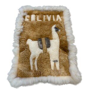 Bolivia Llama Design Handmade Wool Fur Wall Hanging Carpet 20"x26"